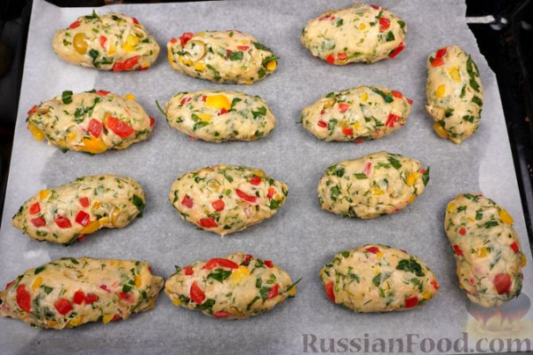 Овощные бездрожжевые пирожки "Калейдоскоп" с сыром (в духовке)
